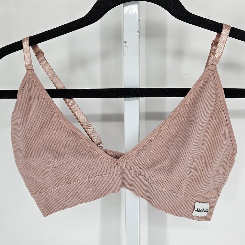 Danskin Intimates Womens Sz L V Neck Unlined Bra Light Blush Pink Ribbed